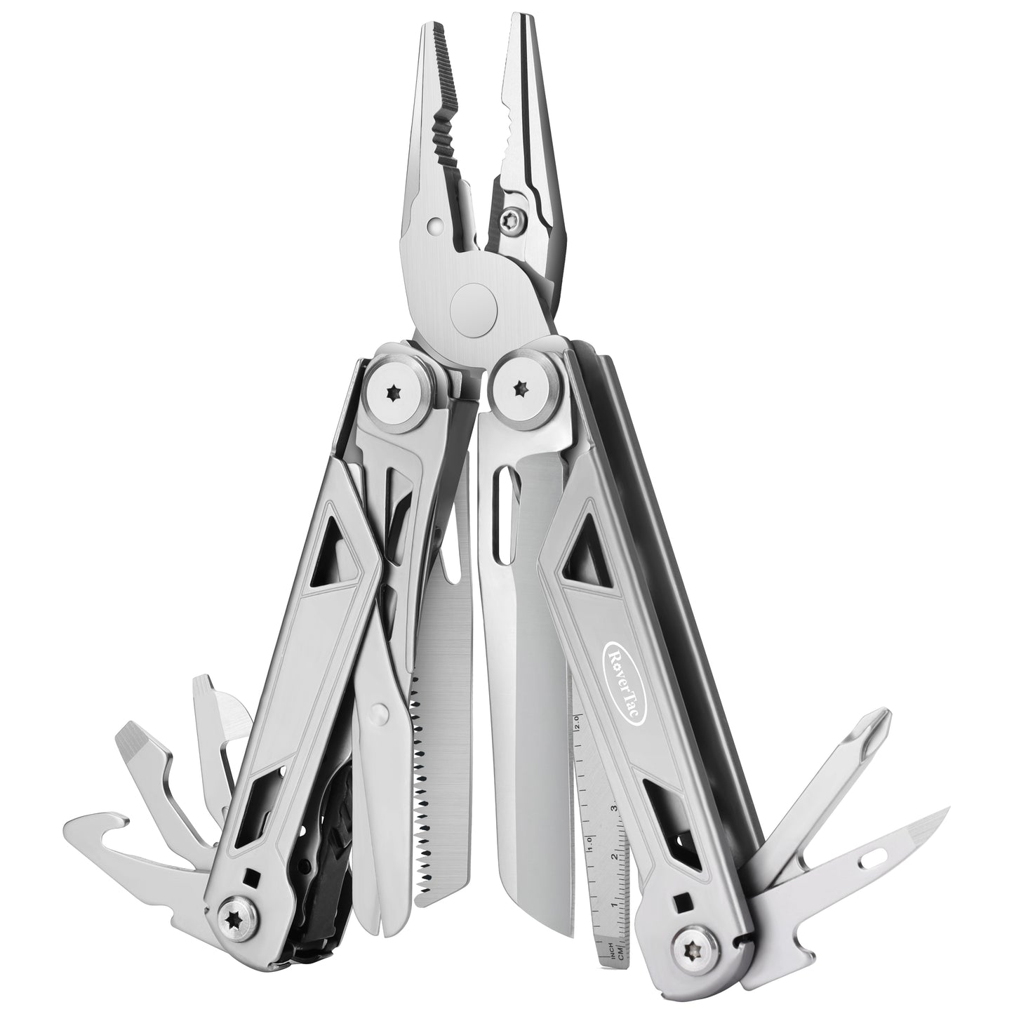 RoverTac Multi Tool Pocket Knife Tactical Camping Survival Knife Gifts for Men Dad Husband 16 in 1 Multitool Pliers Scissors Saw Corkscrew Bottle Opener Screwdrivers
