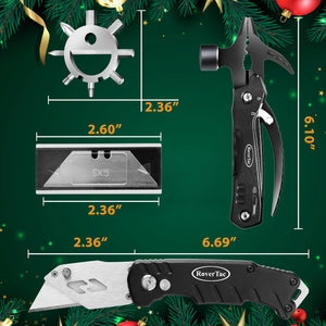 RoverTac Tool Set for Mens Gifts, Christmas Gifts for Men Women Dad Husband, Birthday Gifts, Christmas Stocking Stuffers for Men, 12 in 1 Multitool Hammer Box Cutter Snowflake, Christmas Gifts for Men