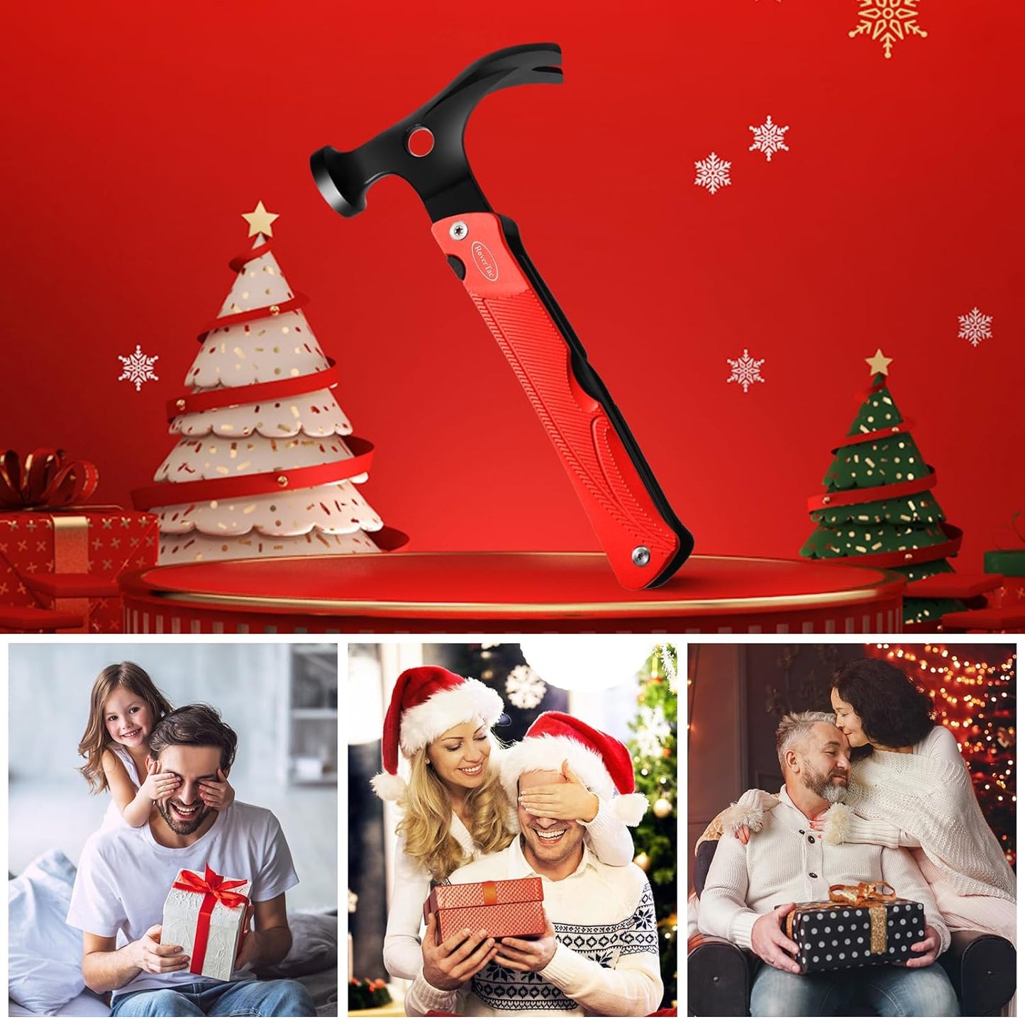 RoverTac 13-in-1 Multi Tool Christmas Gifts for Men Dad Camping Essentials Survival Gear Garden Multitool Hammer Knife Saw Tent Stake Puller Digging Tool Bottle Opener Whistle Fire Starter Mens Gifts