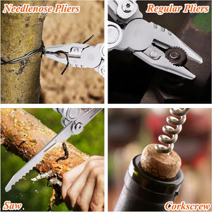 RoverTac Multi Tool Pocket Knife Tactical Camping Survival Knife Gifts for Men Dad Husband 18 in 1 Multitool Pliers Scissors Saw Corkscrew Bottle Opener 9-pack Screwdrivers Safety Lock Nylon Sheath