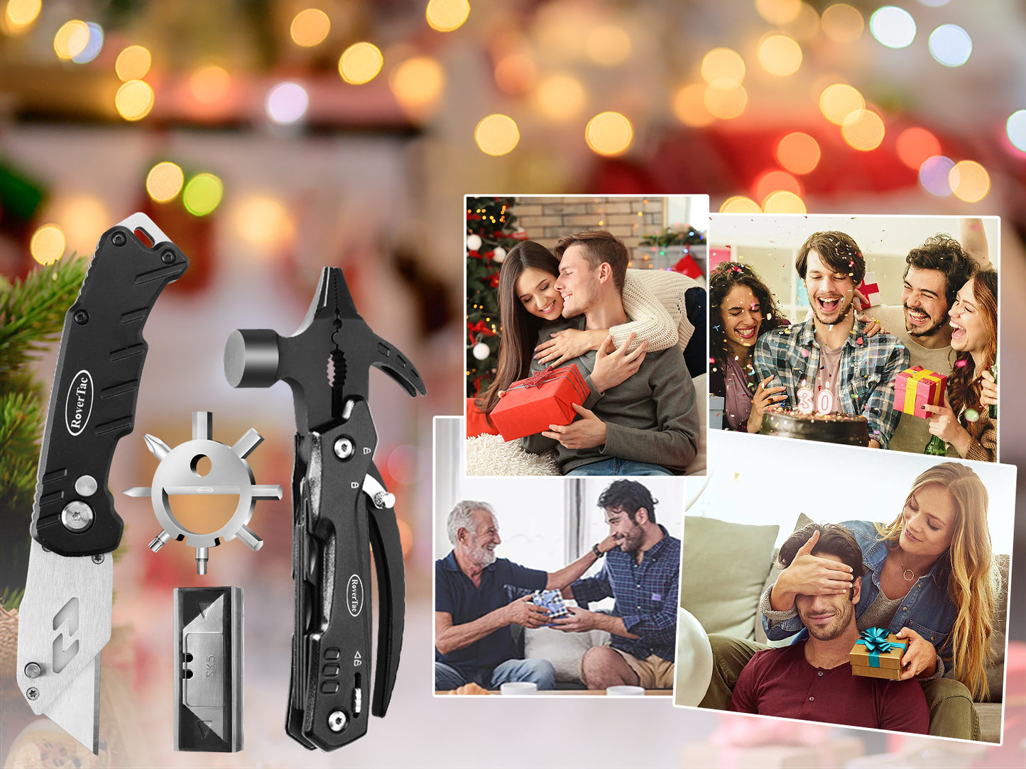 RoverTac Tool Set for Mens Gifts, Christmas Gifts for Men Women Dad Husband, Birthday Gifts, Christmas Stocking Stuffers for Men, 12 in 1 Multitool Hammer Box Cutter Snowflake, Christmas Gifts for Men