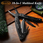 Load image into Gallery viewer, RoverTac Multitool Knife Camping Survival Knife Unique Gifts for Men Dad Husband 18 in 1 Multitools Knife Pliers Scissors Saw Corkscrew Bottle Opener 9-Pack Screwdrivers with Safety Lock Nylon Sheath

