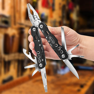 RoverTac Multitool Pliers Pocket Knife Camping Tool Gifts for Men 14 in 1 Multi Tool with Safety Lock Screwdrivers Saw Bottle Opener Durable Sheath Perfect for Camping Survival Hiking Simple Repairs