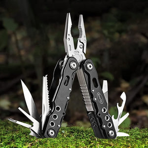 RoverTac Multitool Pliers Pocket Knife Camping Tool Gifts for Men 14 in 1 Multi Tool with Safety Lock Screwdrivers Saw Bottle Opener Durable Sheath Perfect for Camping Survival Hiking Simple Repairs