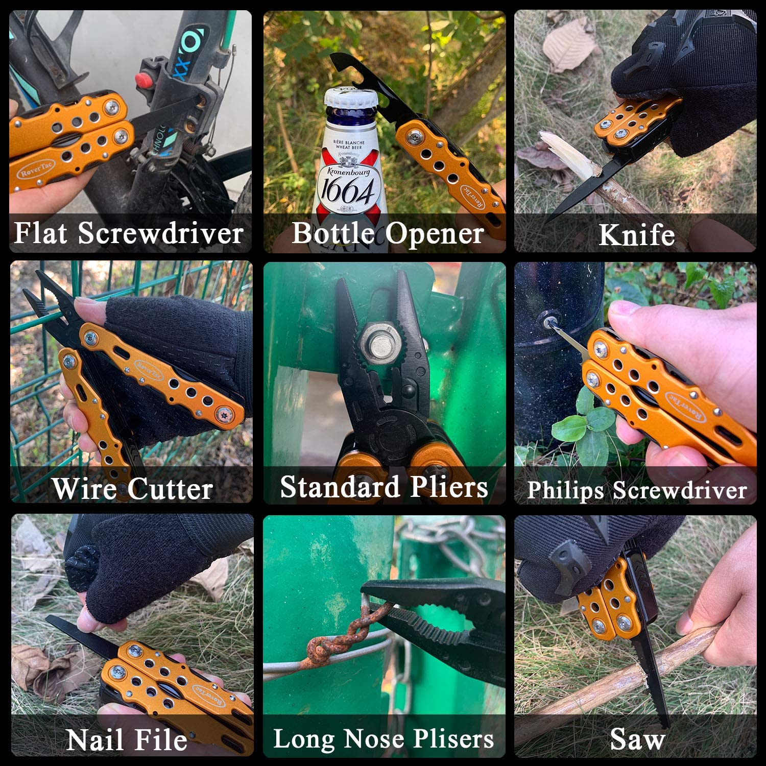 Gifts for Dad Husband Boyfriend Gifts for Him Unique Birthday Gifts for Men RoverTac 14 in 1 Multitool Pocket Knife Pliers Screwdrivers Saw Bottle Opener Perfect for Camping Survival Hiking Repairs