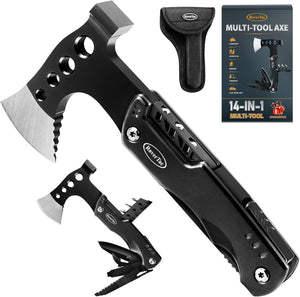 RoverTac Multi Tool Camping Axe Hatchet 11-in-1 Multitool Camping Gear Survival Tool with Axe Knife Hammer Saw Bottle Can Opener Screwdrivers Nylon Sheath Gifts for Men Perfect Camping Hiking Survival