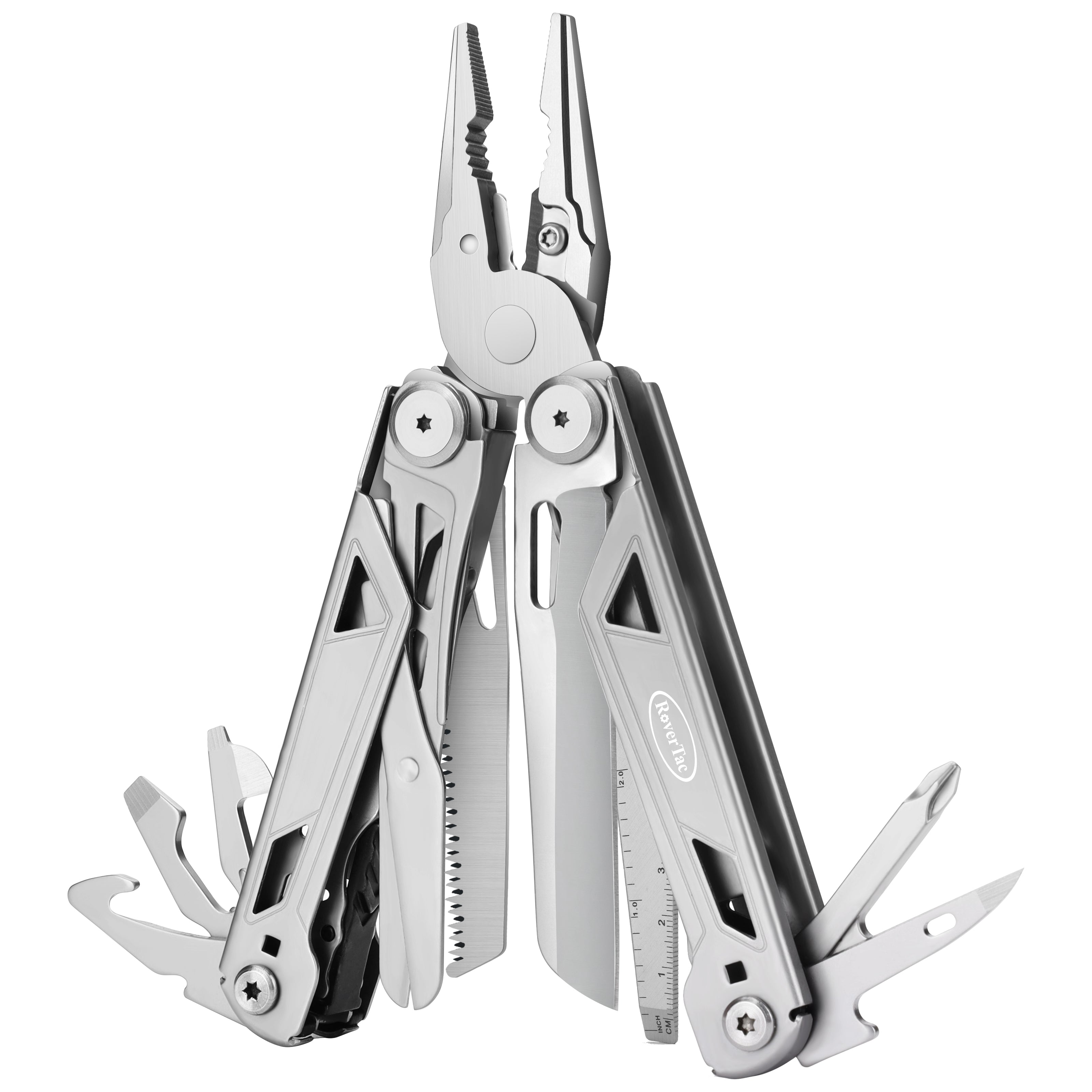 RoverTac Multi Tool Pocket Knife  Tactical Camping Survival Knife Gifts for Men Dad Husband 16 in 1  Multitool Pliers Scissors Saw Corkscrew Bottle Opener Screwdrivers
