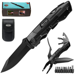 RoverTac Pocket Knife Wire Stripper Multitool Folding Knife with 9-Pack Screwdriver Bit Set Bottle & Can Opener Liner Lock Durable Sheath Unique Gifts for Men Essential for Camping Survival Hiking