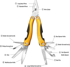 Multitool Knife Pliers with Safety Lock 12 in 1，Screwdriver Saw Bottle Opener for Camping Survival Hiking Fishing