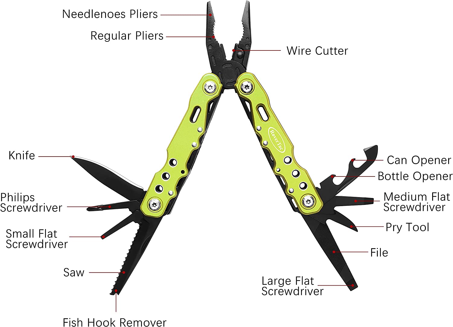 14-in-1 Multitool Pliers-Green Screwdrivers Saw Bottle Opener Perfect for Camping Survival Hiking Repairs