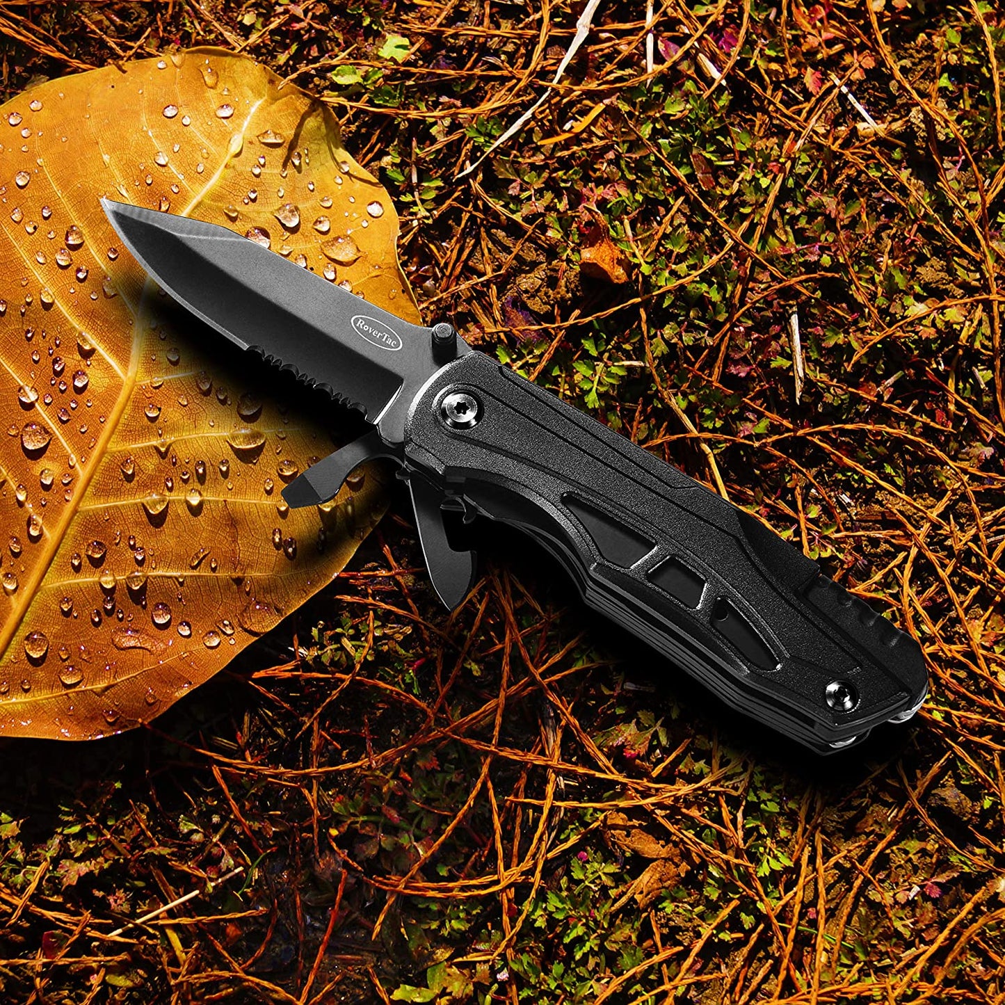 RoverTac Pocket Knife Multi Tool Tactical Knife Multitool Knife with Scissors Bottle and Can Opener Fire Starter Whistle Screwdriver Perfect for Camping Hiking Survival Christmas Gifts for Men Dad