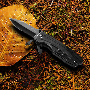 Multitool Pocket Knife Folding,Camping Survival EDC Safety Lock Blade Scissors Fire Starter Whsitle Bottle Opener Pocket Clip
