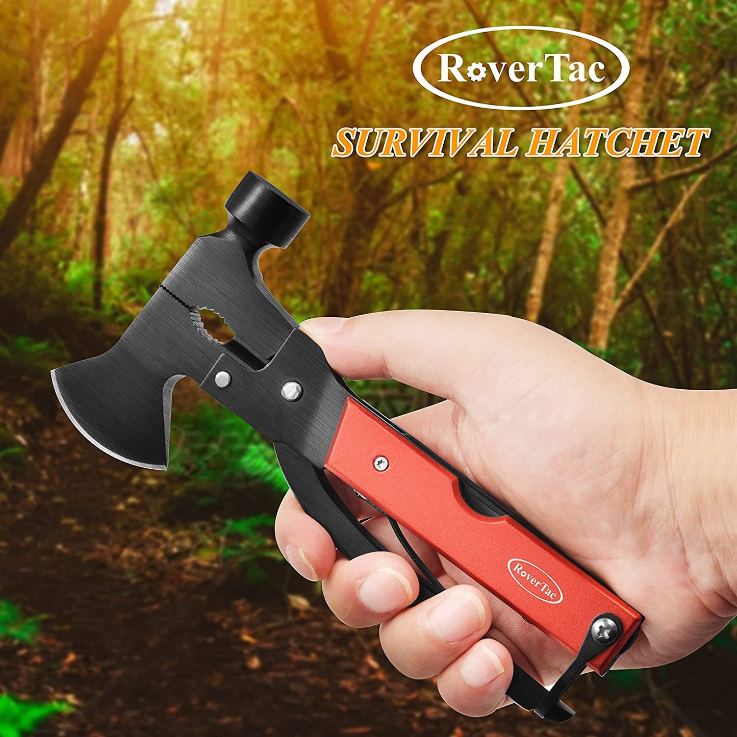 RoverTac Camping Essentials Multi Tool Axe Hatchet Survival Gear 14-in-1 Multitool Knife Hammer Pliers Saw Bottle Can Opener Screwdriver Multitool for Camping Hiking Survival Christmas Gifts for Men