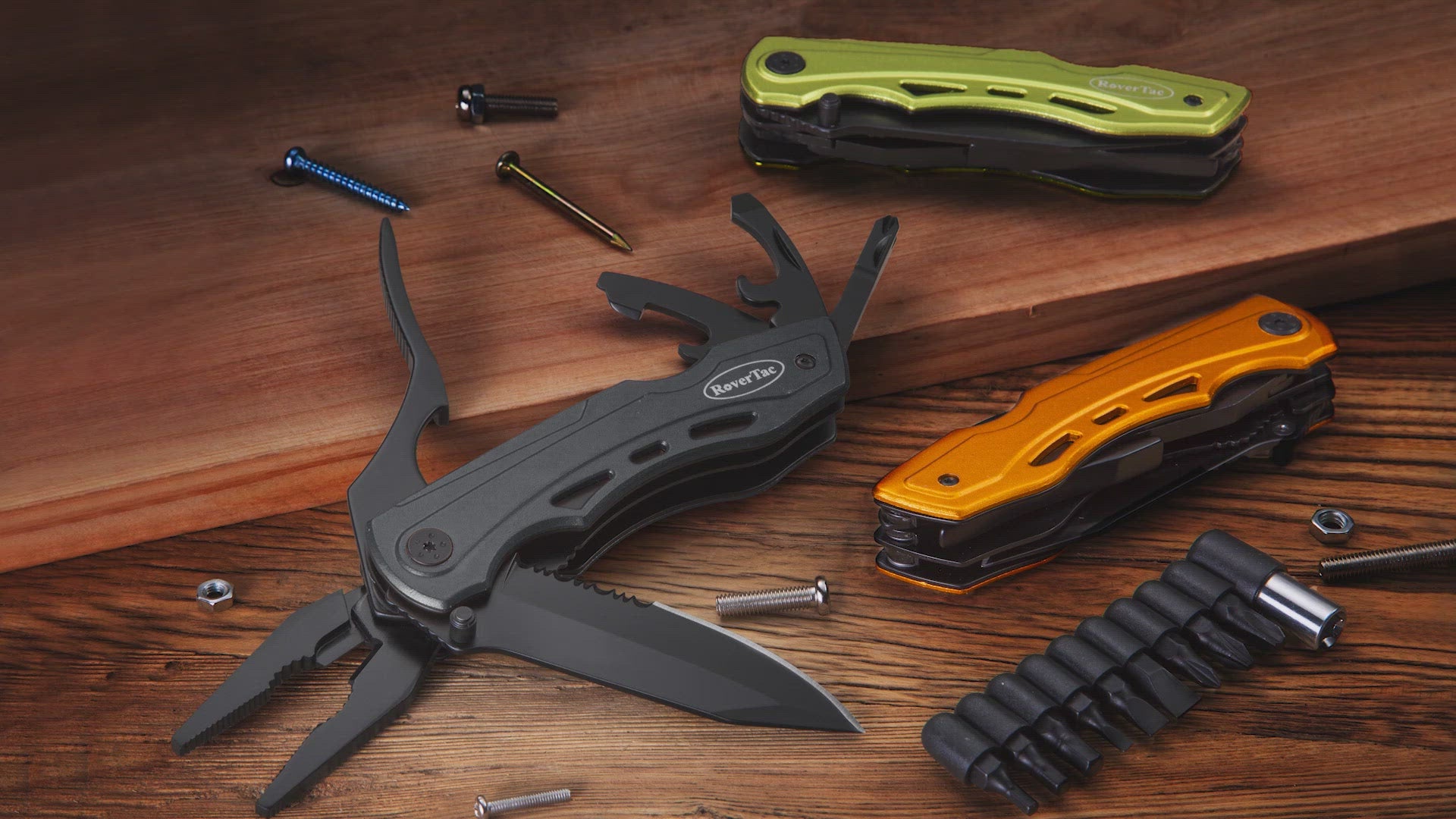 EDC Multitool Folding Knife with Safety Lock-Black for Camping Fishing Hiking Adventuring