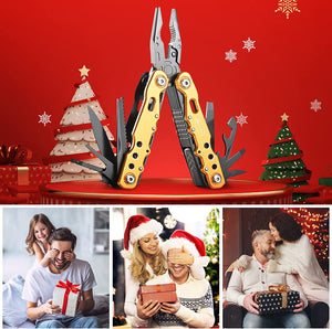 14-in-1 Multitool Pliers-Gold,Screwdrivers Saw Bottle Opener Perfect for Camping Survival Hiking Repairs