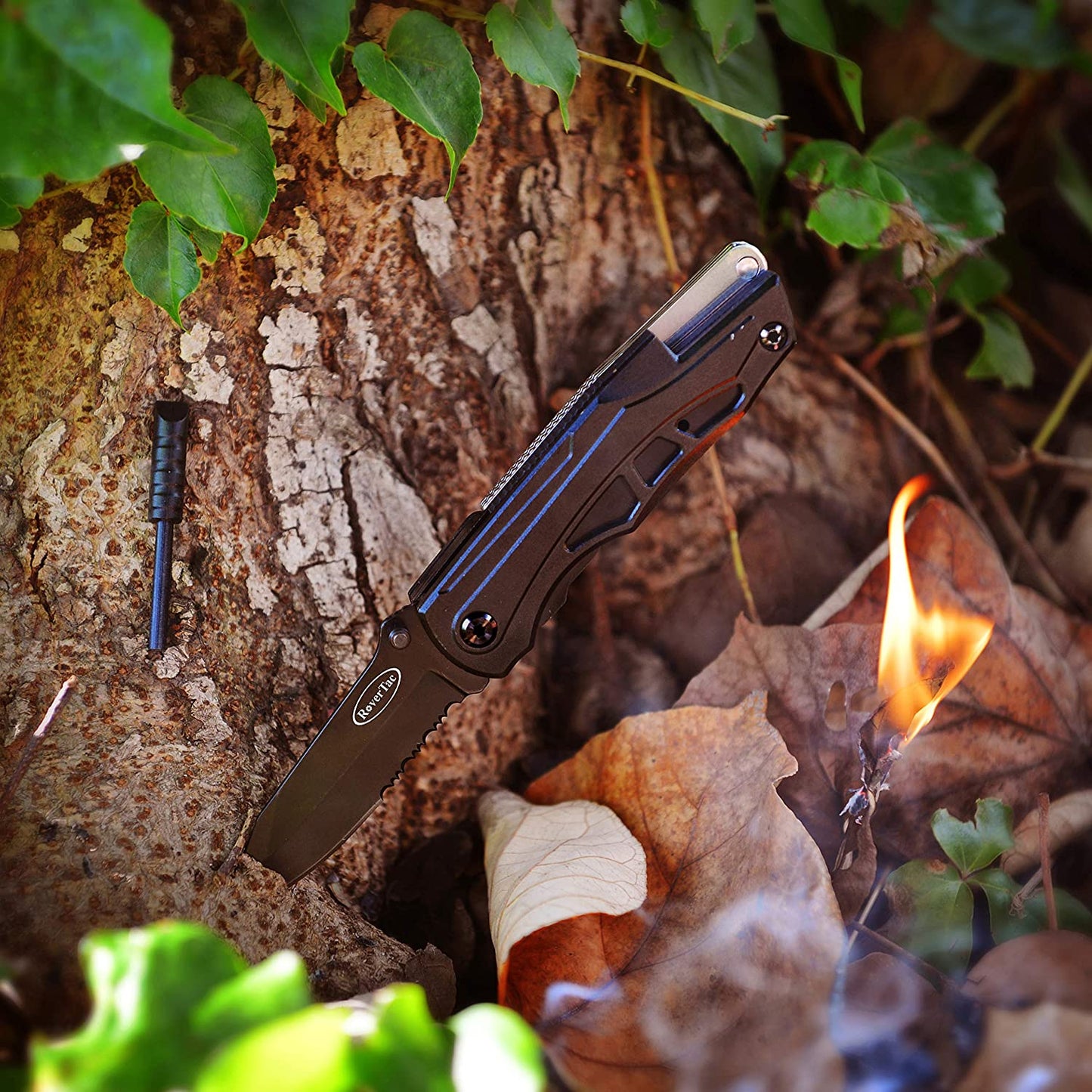RoverTac Pocket Knife Multi Tool Tactical Knife Multitool Knife with Scissors Bottle and Can Opener Fire Starter Whistle Screwdriver Perfect for Camping Hiking Survival Christmas Gifts for Men Dad