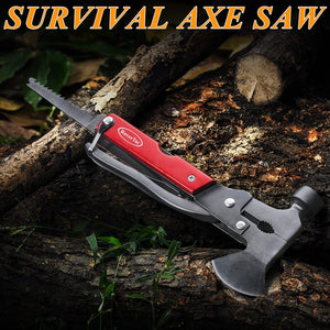 14-IN-1 Multitool Axe Red,Saw Knife Hammer Pliers Screwdrivers Bottle Opener Durable Sheath