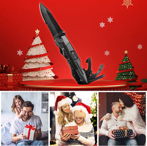 EDC Multitool Folding Knife with Safety Lock-Black for Camping Fishing Hiking Adventuring