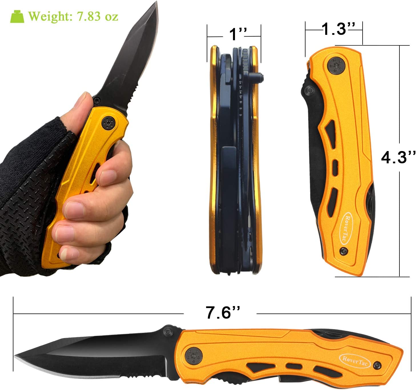 DC Multitool Folding Knife with Safety Lock-Gold  for Camping Fishing Hiking Adventuring