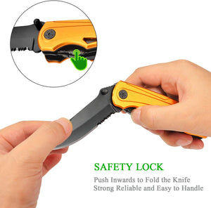 DC Multitool Folding Knife with Safety Lock-Gold  for Camping Fishing Hiking Adventuring
