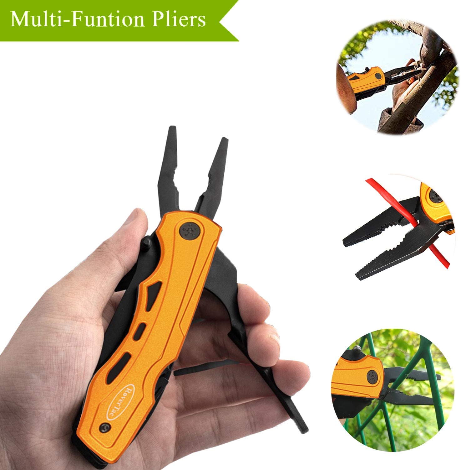 DC Multitool Folding Knife with Safety Lock-Gold  for Camping Fishing Hiking Adventuring