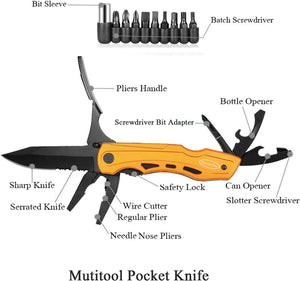 DC Multitool Folding Knife with Safety Lock-Gold  for Camping Fishing Hiking Adventuring