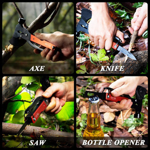 14-IN-1 Multitool Axe Red,Saw Knife Hammer Pliers Screwdrivers Bottle Opener Durable Sheath
