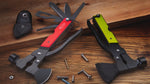 Load and play video in Gallery viewer, 14-IN-1 Multitool Axe Red,Saw Knife Hammer Pliers Screwdrivers Bottle Opener Durable Sheath
